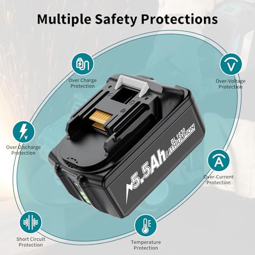 2-Pack 5500mAh for Makita 18V Battery, Compatible with Makita 18V LXT Battery, Upgraded BL1850B BL1840 BL1840B BL1830 BL1830B BL1815 18v Li-Ion Batteries with LED Indicator - Image 3