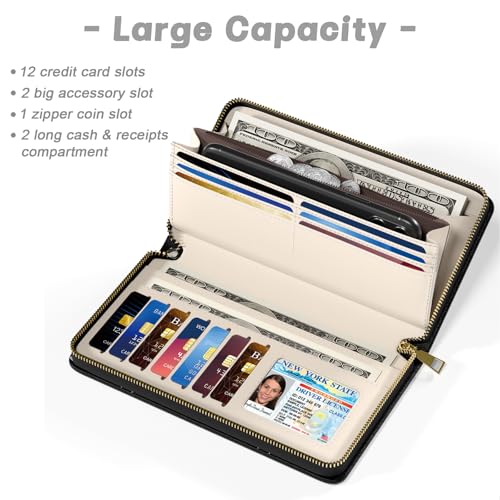 Image of Aiawoxc Womens Wallet, RFID Wristlet Wallets for Women, Ladies Clutch Purses, Large Travel Card Holder with Phone Holder | RFID
