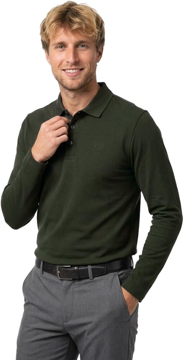 Calvin Klein Men's Long Sleeve Stretch Campus Golf Polo Shirt