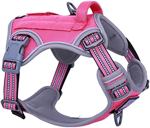 BUMBIN Tactical Dog Harness for Medium Dogs No Pull, Famous TIK Tok No Pull Puppy Harness, Fit Smart Reflective Pet Walking Harness for Training, Adjustable Dog Vest Harness with Handle Pink M