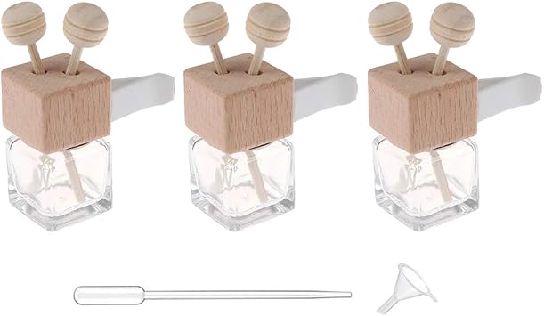 3 Pcs Car Air Freshener Vent Clip Essential Oil Diffuser Vent Clip Empty Glass Bottle With Clip Car Air Vent Fragrance Aromatherapy Scented Diffuser Bottle Auto Ornament Decors Square