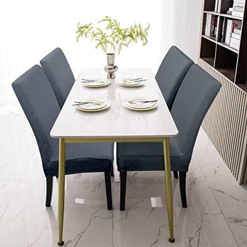 Coolbebe Chair Covers For Dining Room Set Of 4, Stretch Spandex Jacquard Parson Chair Seat Protector Slipcover Washable Removable For Kitchen, Hotel, Restaurant（Grey） #TOP7