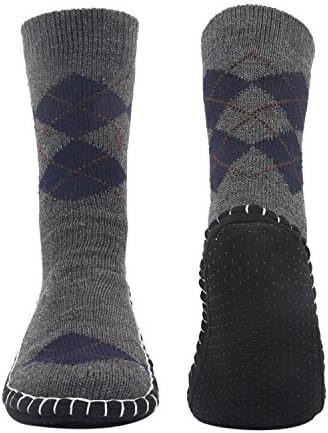 Vihir Men's Slipper Socks With Suede Non Slip Sole -Winter Knitted Non-Skid Home Warm Floor Socks Indoor Floor Stocking House