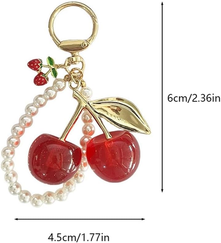 Cherry Keychain Cute Pearl Beads Cherry Bag Charm Handbags Pendant Decor image 2
