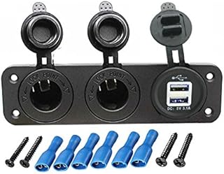 Carviya Car Motorcycle 12V-24V Dual Hole Cigarette Lighter Power Supply Adapter Dual USB Charger Socket Panel Plate Mount Outlet