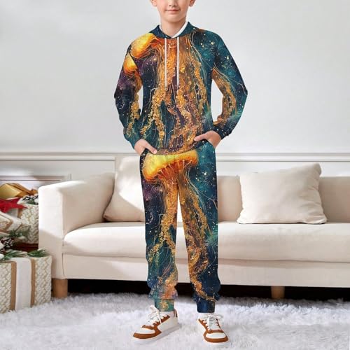 Boys Girls Pullover Hoodie Jogger Pants Kid Outfit Sweatshirt Sweatpants Set, Jellyfish Galaxy Universe3