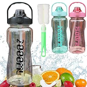 Waterfles met Rietje Drinkfles met Flessenborstel BPA Gratis Sportfles, Lekbewijs Fietsfles voor Kinderen Gym Camping Yoga Fitness Outdoor Cycling School Grijs 1,5L