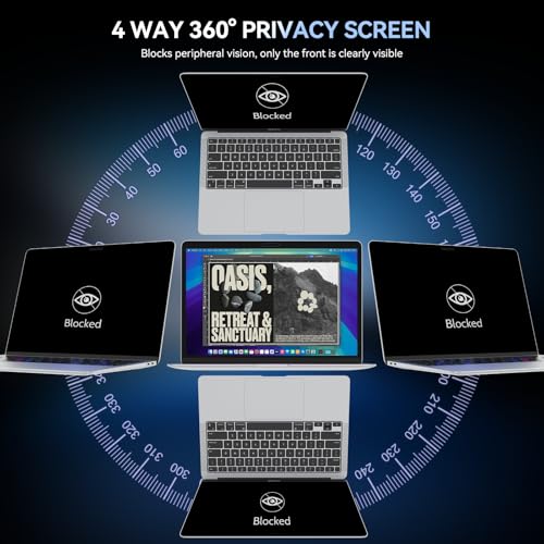 Image of Protescreen 360 Magnetic Privacy Filter for MacBook Air 13 (2018-2021,M1)& MacBook Pro 13 inch (2016-2022,M1,M2), Anti Peep Anti Glare Blue Light Screen Protector Film, Mac 4-Way Privacy Filter
