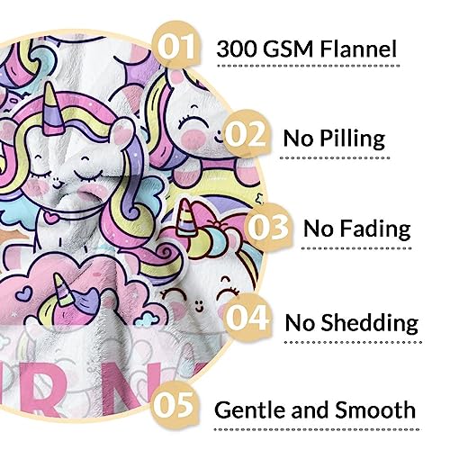 Personalized Unicorn Blanket Gifts with Name - 40"x50" Cute Throw for Girls & Women - Pink Soft Fuzzy Blankets for Bed, Couch & Living Room