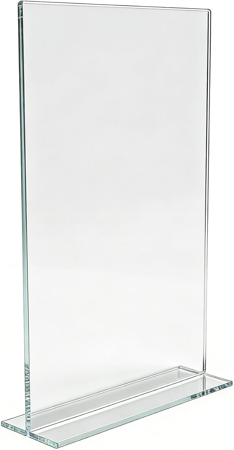 FixtureDisplays® 1PK 11 x 17" Clear Acrylic Sign Holder for Tabletops, Vertical Table Tent Frame Photo Sign Menu, Bottom Insert 11193-2-11X17-NF Peel Off Protective Film (White) Before use.