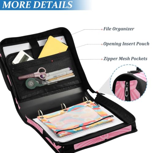 Image of Custom 3 Ring Zipper Binder Pink Bow Black Personalized Name 1.5 Inch Binders Large Capacity Multi Pockets for School Office Supplies