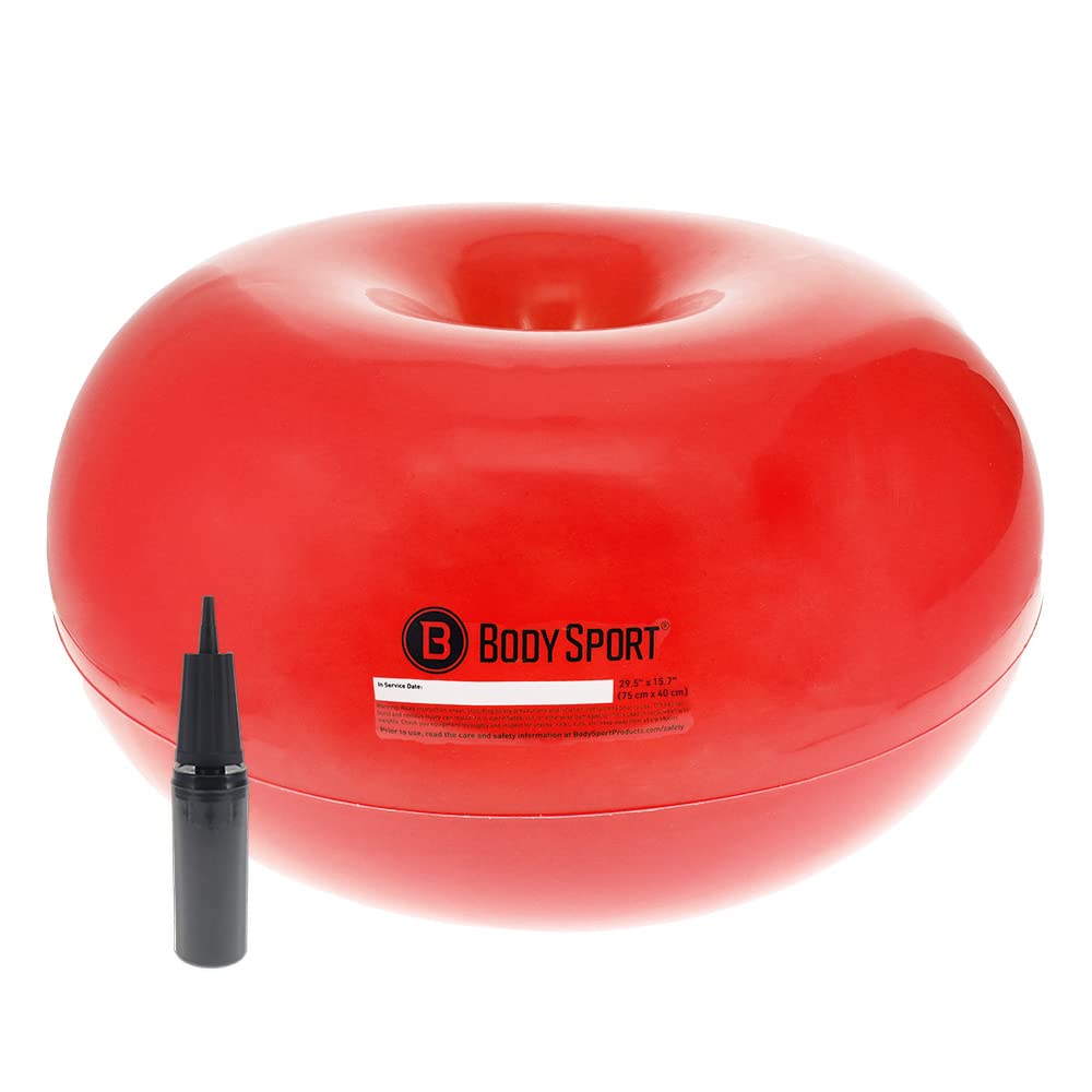 Body Sport Donut Ball - Langlebiger, aufblasbarer Gymnastikball für Balance & Stabilitätstraining, Yoga & Pilates Workout - Verwendung in Haus, Büro, Fitnessstudio oder Klassenzimmer