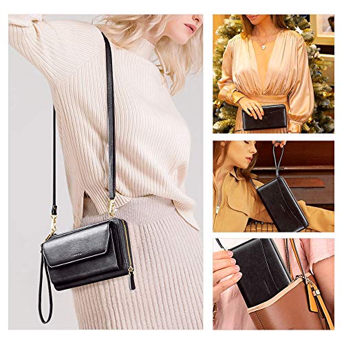 Image of nuoku Womens RFID Wallet Purse Wristlet Crossbody Clutch with Zip Around 2 Strap | RFID