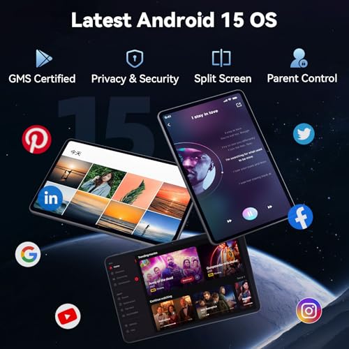 Android 15 Tablet with Octa-Core Processor, 12 Inch Tablets 18GB RAM (6+12GB), 256GB ROM+1TB Expand, 2000 * 1200 IPS Touch Screen, 8000mAh Battery 18W Fast Charge, 2.4/5Ghz Dual Band WiFi - Black - Image 3