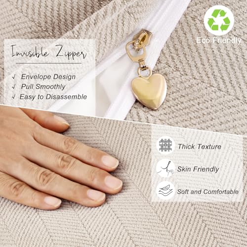 ZWJD Beige Pillow Covers 16x16 Set of 2 Chenille Throw Pillow Covers with Elegant Design Soft and Luxurious Decorative Throw Pillows for Couch, Bed, and Home Decor