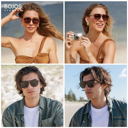 SOJOS Retro Polarized Aviator Sunglasses for Women Men,Trendy Square Shades UV400 Protection SJ26052