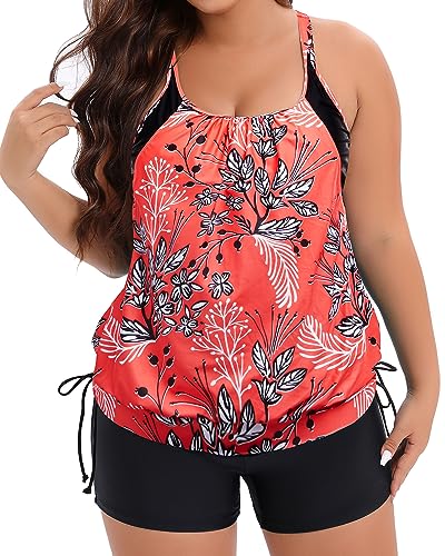 Image of Holipick Blouson Tankini Swimsuits for Women - Two Piece Tummy Control Bathing Suit with Shorts Modest Swimwear