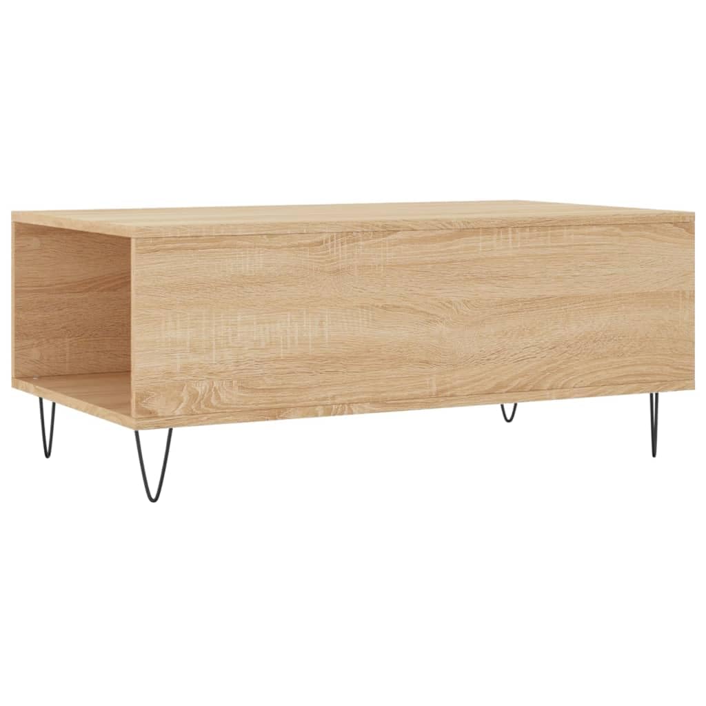 Générique Sonoma Dąb Stolik kawowy 90x50x36,5 cm Drewno inżynierskie | Z szufladą do przechowywania, solidna góra, metalowe nóżki, łatwe do czyszczenia