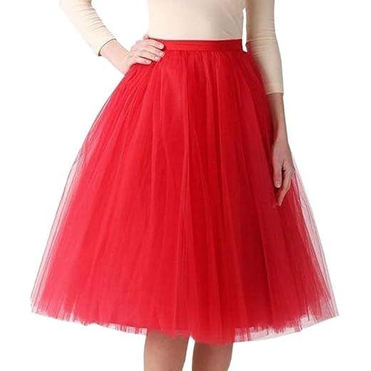 roter rot Tüllrock Damen Midi Petticoat 50Er Karneval Tütü tüll Rock Kostüm Retro 3-Lagig Retro Tutu Ballett Knielang Lang Unterrock Halloween Fasching Tutus Tülleock Tanzrock Tüllröcke