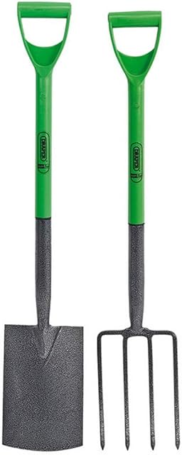 Draper 16566 Easy Find Carbon Steel Garden Fork and Spade Set, 1cm x 1cm x 1cm, Green