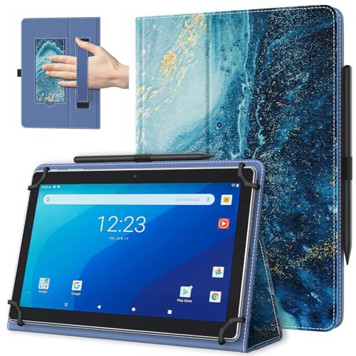 TiMOVO Universal Hülle für 10,1 Zoll Android Tablet mit Stiftschlaufe, Leichtes und Faltbares Standhülle mit Handschlaufe für Alle 9,6-11 Zoll Touchscreen-Tabletten, Vergoldend