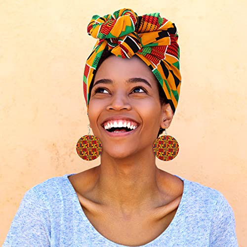 Coume 3 Pcs Women African Dashiki Skirt Traditional Costume African Bohemian Head Wrap Scarf Drop Dangle Earring