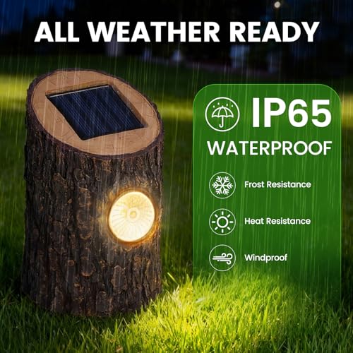 Solar Tree Stump Path Lights Outdoor, Enchanted Garden Lighting with Warm White Glow, Decorative Solar Landscape Lights for Yard, Lawn, Patio & Fairy Garden Decor, IP65 Waterproof, Auto On/Off (2PK) by KelvinLux - Image 4