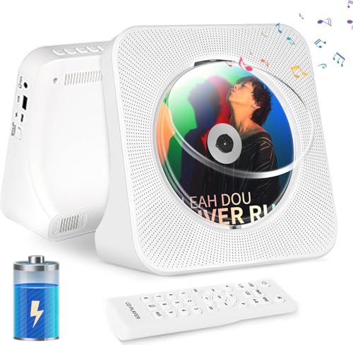 Portable CD Player with 4000mAh Battery Rechargeable, Support Bluetooth, FM Radio, USB Port, AUX in/Output, Timer, Remote, HiFi CD Music Player with Speakers for Home SHIWAKOTO