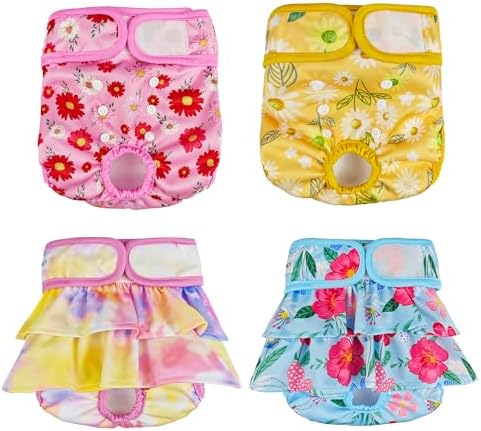 YOSEPATI 4 Pack Premium Reusable Washable Female Dog Diapers, Highly Absorbent Adjustable Doggie & Puppy Diapers for Large Small, Girl Dog Diapers for Period Heat, Incontinence & Training(M)