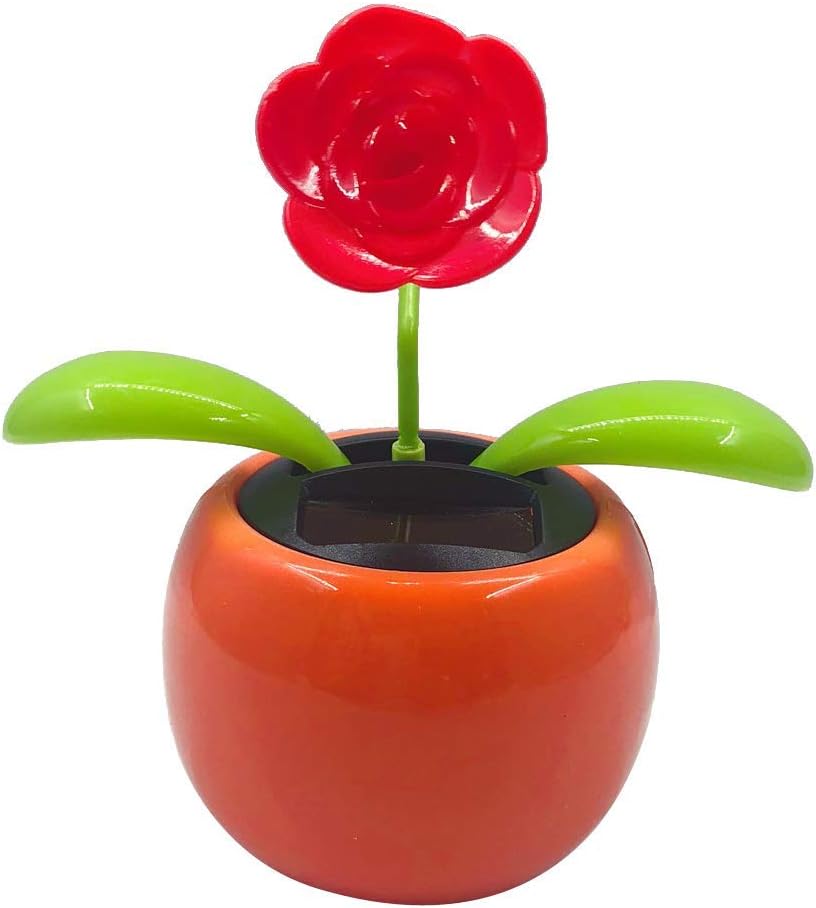 Navillus Solar Powered Dancing Flower, Lily, Rose, Sunflower, Petunia Office Desk & Car Decor (Rose)