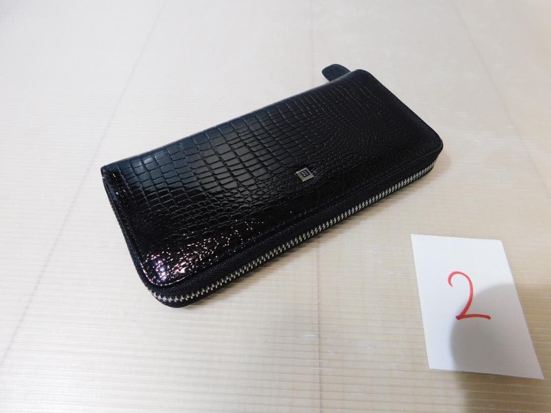 本革 牛革 クロコダイル ワニ柄 エナメル パテントレザー ラウンドファスナー２