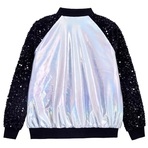 Image of Boys Sequin Jackets Trendy Sparkle Sleeve Bomber Varsity for Kids Glitter Birthday Jacket Coat Shiny Boy Clothes
