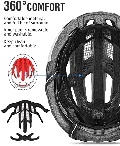 FUNWICT Bike Helmet for Men Women Adults, Lightweight Cycle Bicycle Helmet with Detachable Magnetic Goggles Visor and LED Light, Adjustable MTB Mountain Bike Helmet 57-61 CM