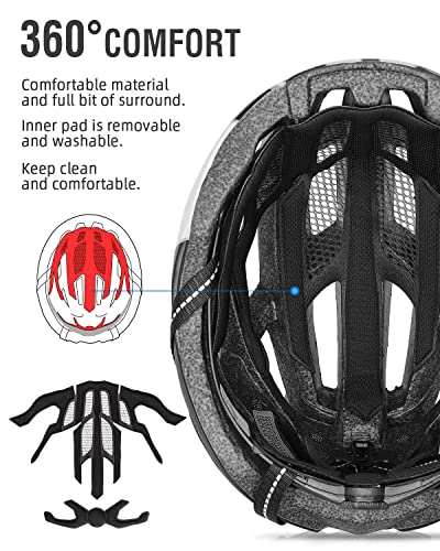 Funwict Casco Bici Per Uomo Donna Adulti, Leggero Casco Bici Da Corsa Con Visiera Magnetici Staccabili E Luce Led, Regolabile Caschetto Bici 57-61 Cm - 4