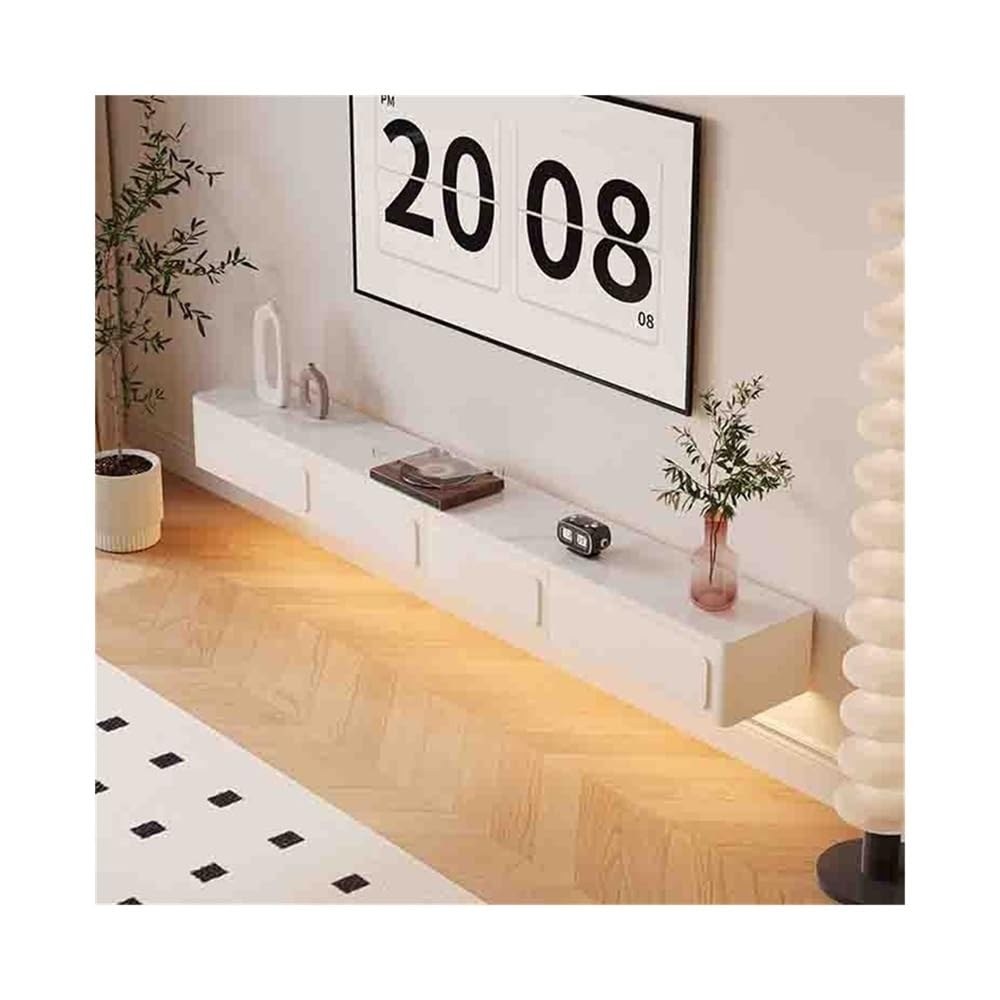 DFGHNBVC Console Floating Tv Stand Cream White Wall Mounted Floating Entertainment Center For Under Tvs, Modern Tv Stand With Led Light For Home Living Room Entertainment,Size_Name-183.6X30X21.6Cm