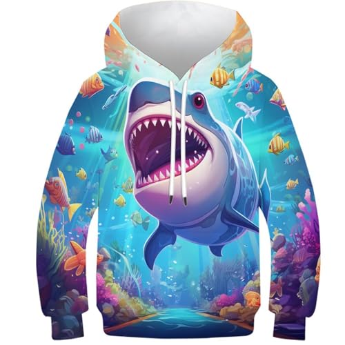 Sweat imprimé Requin 3D à manches longues pour le look d'hiver des ados 12-14 ans