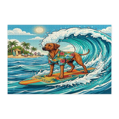 Rompecabezas de madera de Rhodesian Ridgeback, 1000 piezas de arte costero de playa para adultos