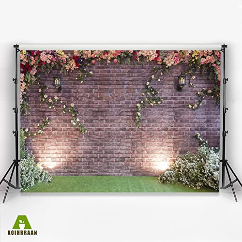 Aoihrraan 3x2m Wedding Ceremony Backdrop Spring Garden Rose Flowers Ivy Red Brick Wall Photography Background Bridal Shower Decor Valentine's Day Party Couple Lovers Portrait Photo Studio Props - Image 3