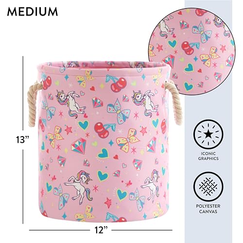 Image of JoJo Siwa Pink Bow and Unicorn 3 Piece Multi Size Fabric Nestable Toy Storage Basket Set, with Rope Carry Handles