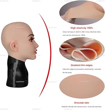 Drag Queen Silicone Head Mask - Realistic Female Face Cover with Open Eyes & Mouth for Performance and Cosplay
