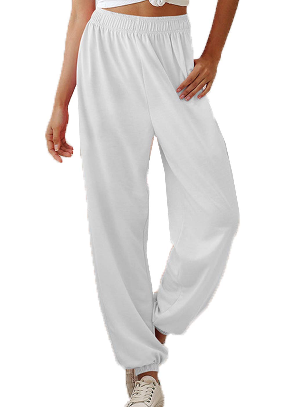 Cocoinsity Womens Casual Sports Pants Bloomers High Waist Solid Loose Lounge Trousers
