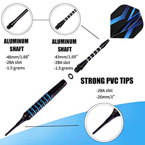 Grebarley Soft Tip Darts,Darts Plastic Tips,12 Pcs 18 Gram with 50 Extra Dart Tips,9 Flights, 6 shafts,Tool Kit for Electronic Dart Board