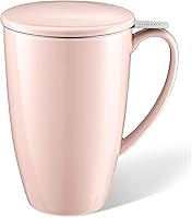 Vista 7 de Yedio Porcelain Tea Mug with Infuser and Lid, 15 Ounce Tea Cup with Filter for Tea, Milk, Coffee, Loose Leaf Tea Infusers, Pink