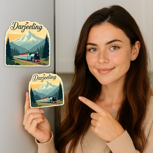 Image of Naxon Darjeeling City Theme Souvenir Wooden Fridge Magnet for Refrigerator - Printed Fridge Magnet for Kitchen & Home Decor | Perfect Souvenir Gift | Size 3x3 in | Pack of 1