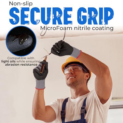 Image of HANDLANDY 6 Pairs Safety Work Gloves with MicroFoam Nitrile Coated - Breathable Nylon Gloves with Grip for Men & Women