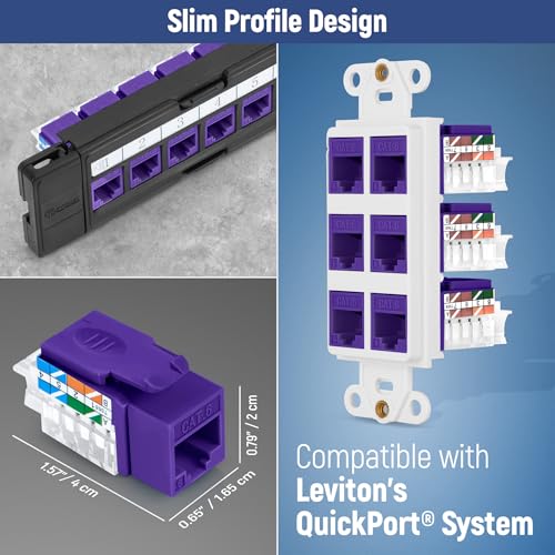 Image of Everest 45 Degree RJ45 Cat6 Keystone Jacks Slim Profile 20-Pack Purple | Compatible with 45 Angled Speed Termination Tool - 45Term (B0BL3GS7ZY)