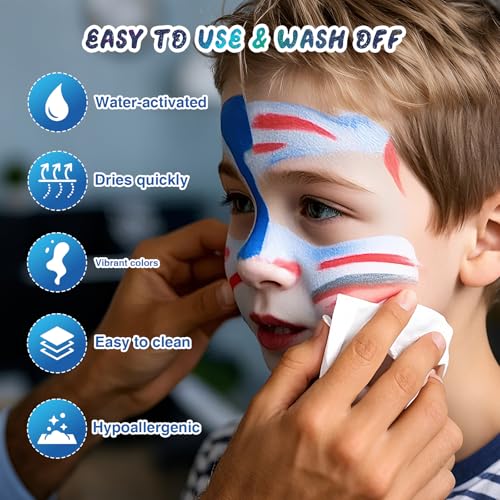 Face Painting Kit for Kids, 42 Colors Professional Face Paint Kit, Body Paint Set with Stencils, Brush, Gems, for Carnival, Halloween, Costume Makeup, Children's Day, Parent-Child Companionship Gifts - Image 6