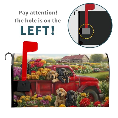 Image of 25.5 inchx21 inch Spring Truck Dogs Magnetic Mailbox Cover Summer Floral Puppy Decorative Mailbox Wrap Post Cover Waterproof Large Size for Garden Yard Outdoor Outside Patio Farmhouse