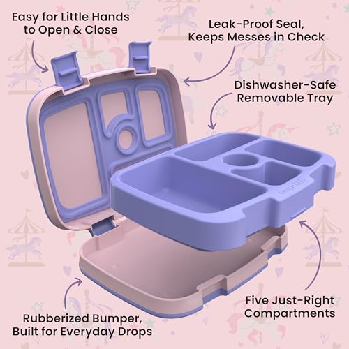 Image of Bentgo Kids Prints Leak-Proof, 5-Compartment Bento-Style Kids Lunch Box - Ideal Portion Sizes for Ages 3-7, Durable, Drop-Proof, Dishwasher Safe, & PFAS & BPA-Free Materials (Carousel Unicorns)