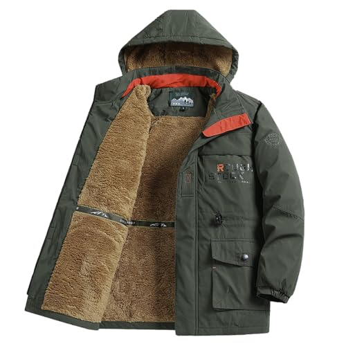 Men's Winter Fleece Lined Waterproof Jacket Hooded Windproof Coat Warm Outdoor Insulated Parka